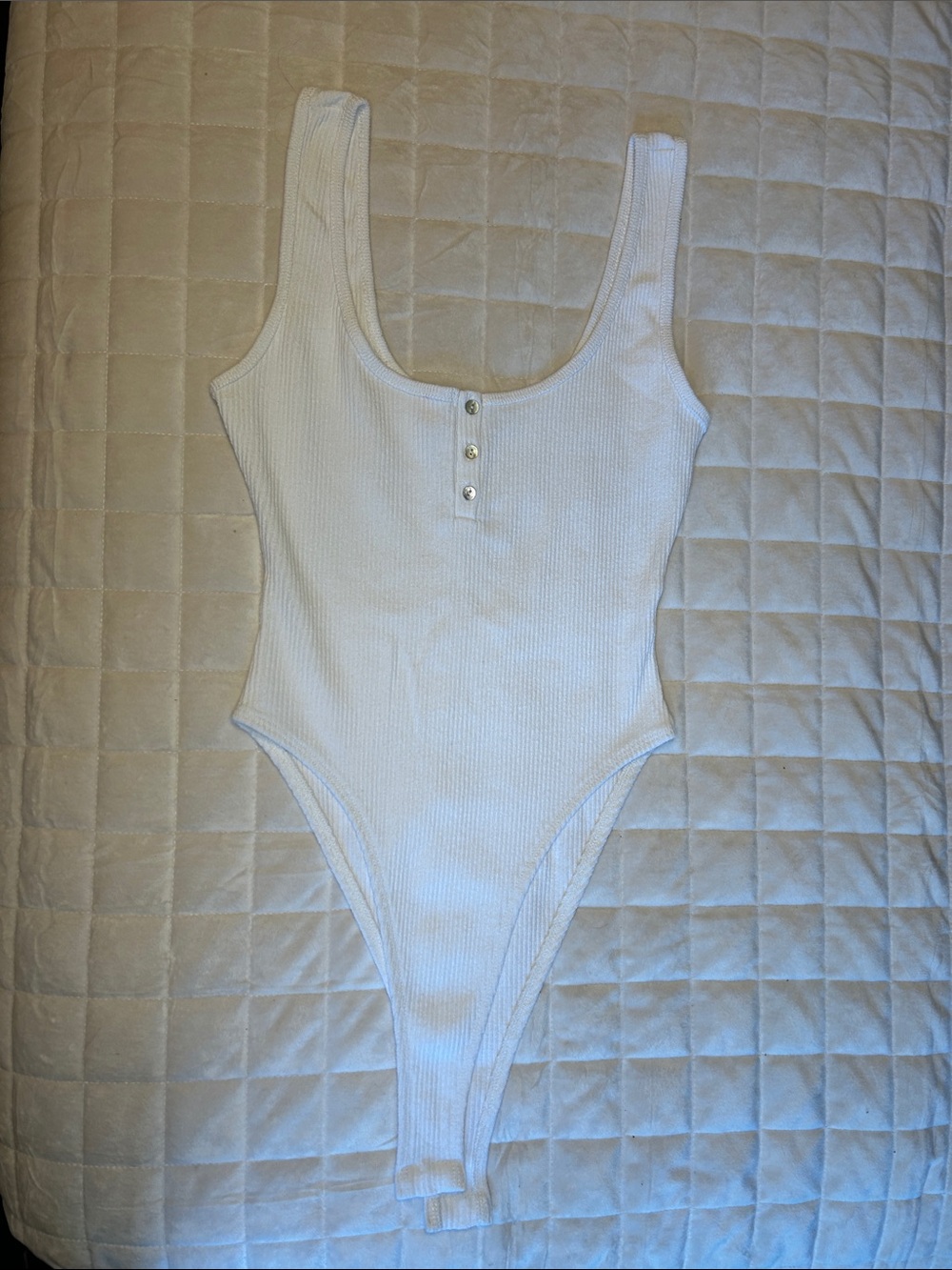 Zara White Ribbed Bodysuit with Button Detail
